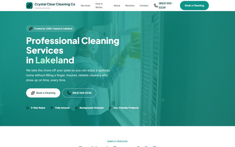 Crystal Clear Cleaning Co website screenshot