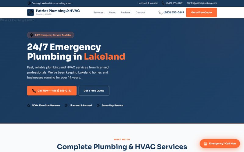Patriot Plumbing & HVAC website screenshot